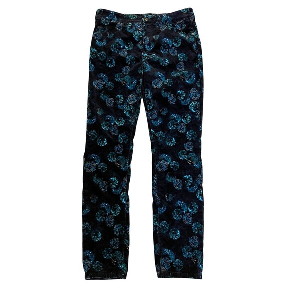 Pilcro Pants - ANTHROPOLOGIE Pilcro And The Letterpress Blue Floral Velour Pants Stretch Sz 30
